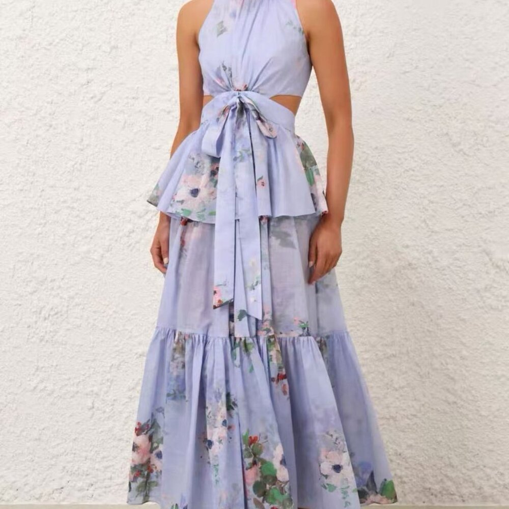 Zimmermann blue floral cut-out waist dress size 0